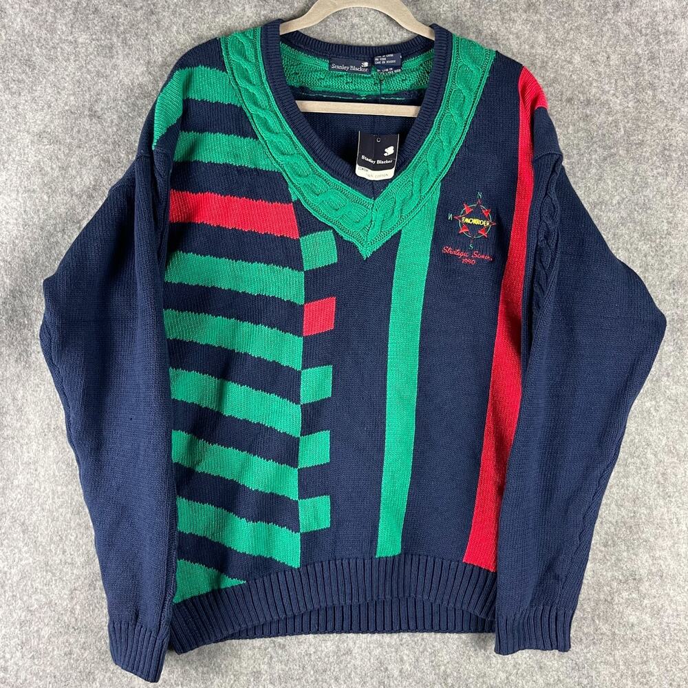 VTG Stanley Blacker Sweater Mens XL Cable Knit Embroidery 1990 Golf Preppy NEW